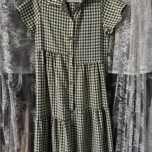 Green Gingham Button-Up Dress